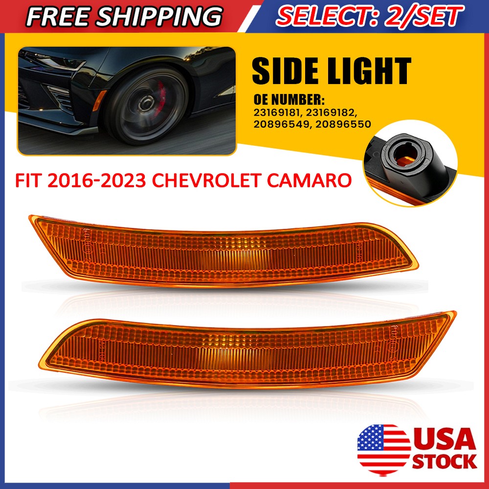 4Pc Side Marker Light Cover For 2016-23 Chevrolet Camaro Front Driver Passenger
