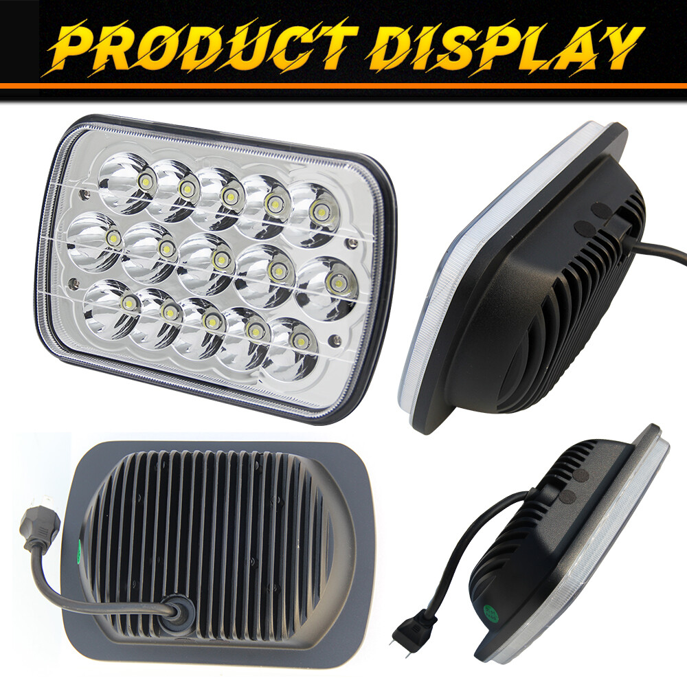 For Ford E-150 E-250 E-350 H6054 Pair 7×6″ 5×7 LED Headlights Sealed beam Square