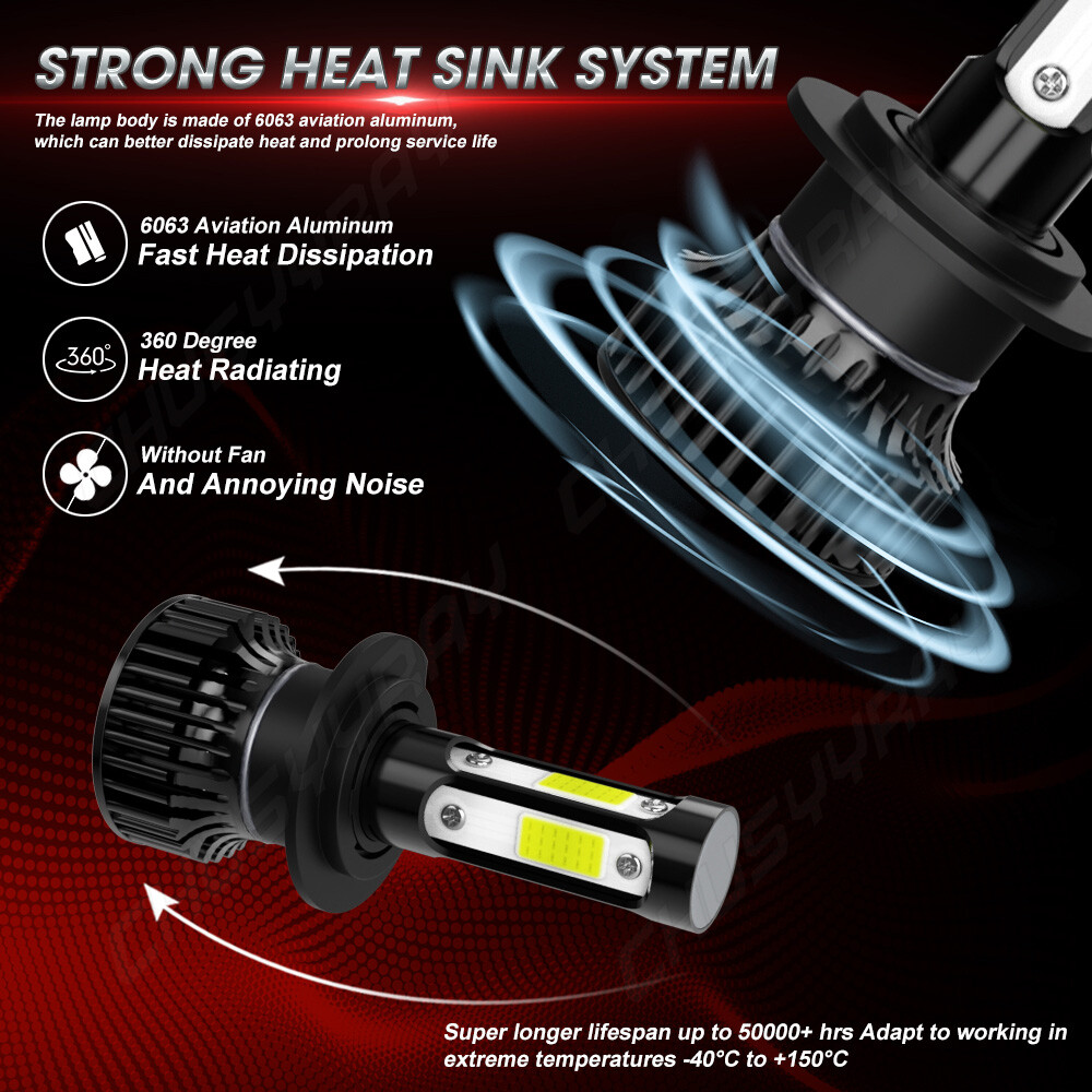 For 2007-2012 GMC Acadia Combo 6000K 4x H7 H11 LED Headlight High/Low Beam Bulbs