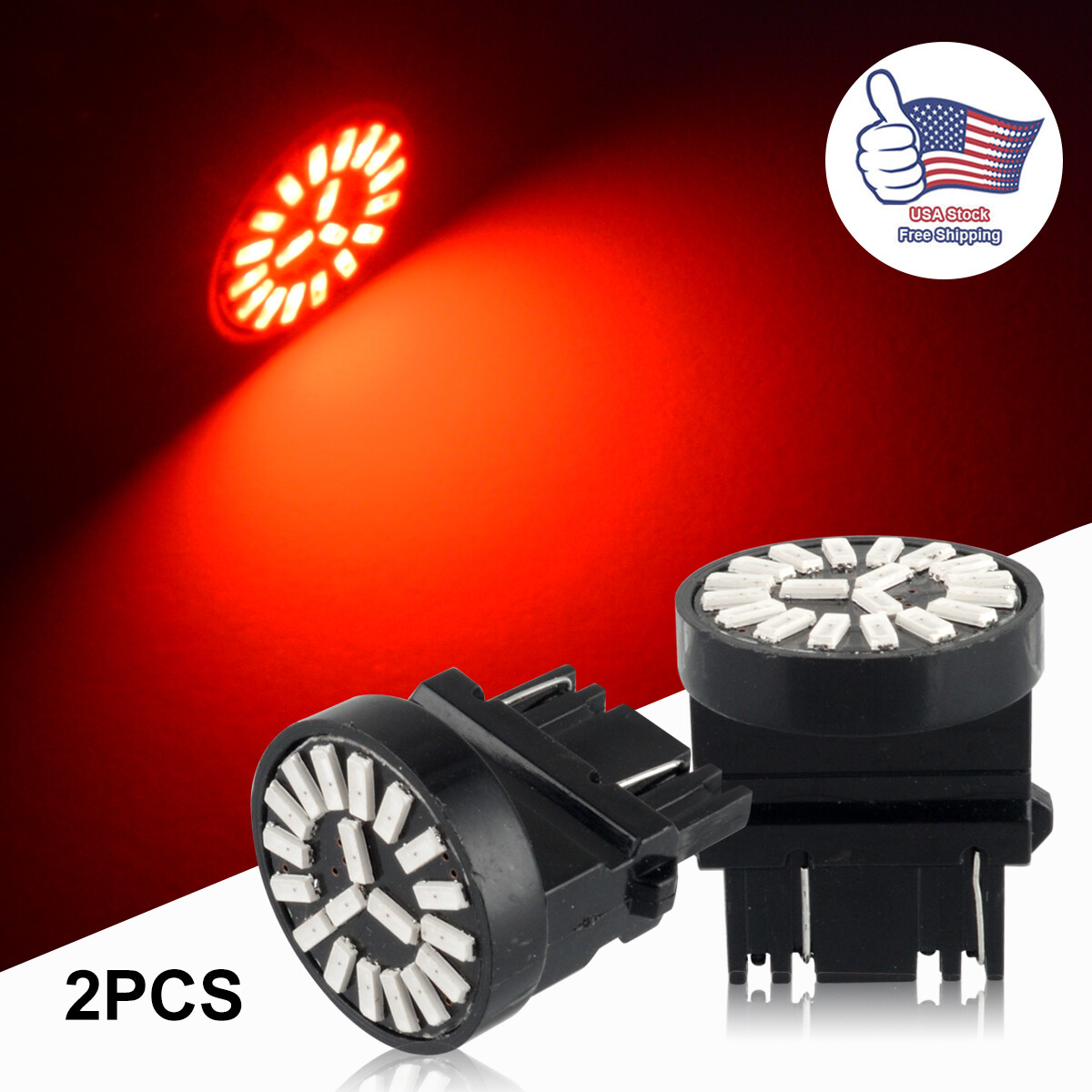 2 PCS Universal 3157 LED Turn Signal Reverse Stop Brake Tail Light 19 SMD Bulb