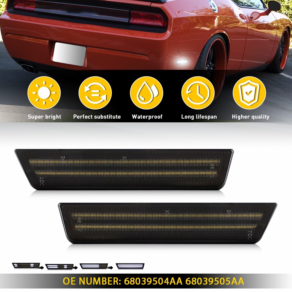 Cold White LED Rear Side Bumper Marker Signal Lamps For Dodge 08-14 Challenger A