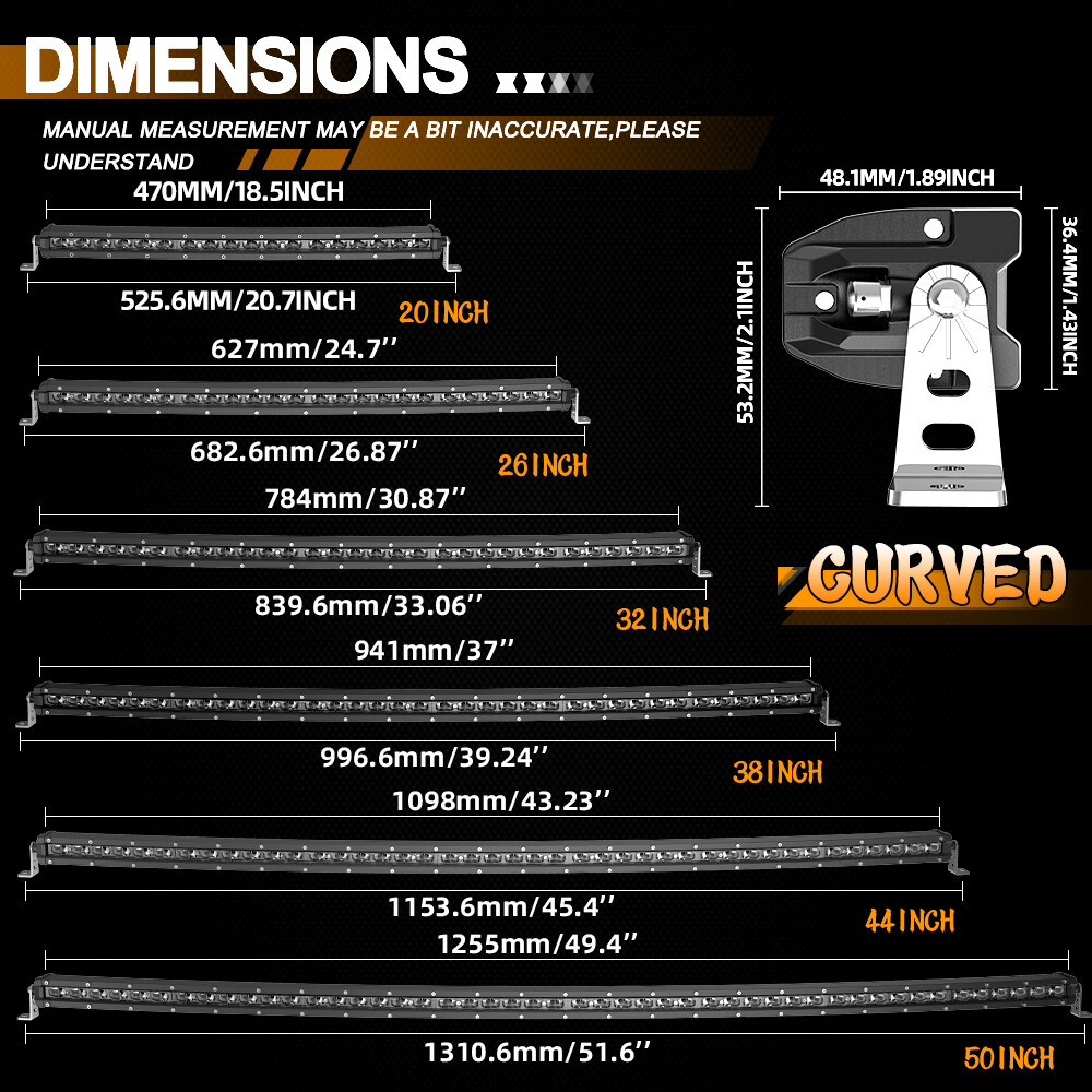 7″14″20″25″32″42″50″ LED Light Bar Combo Driving Truck SUV Offroad Bracket Wire