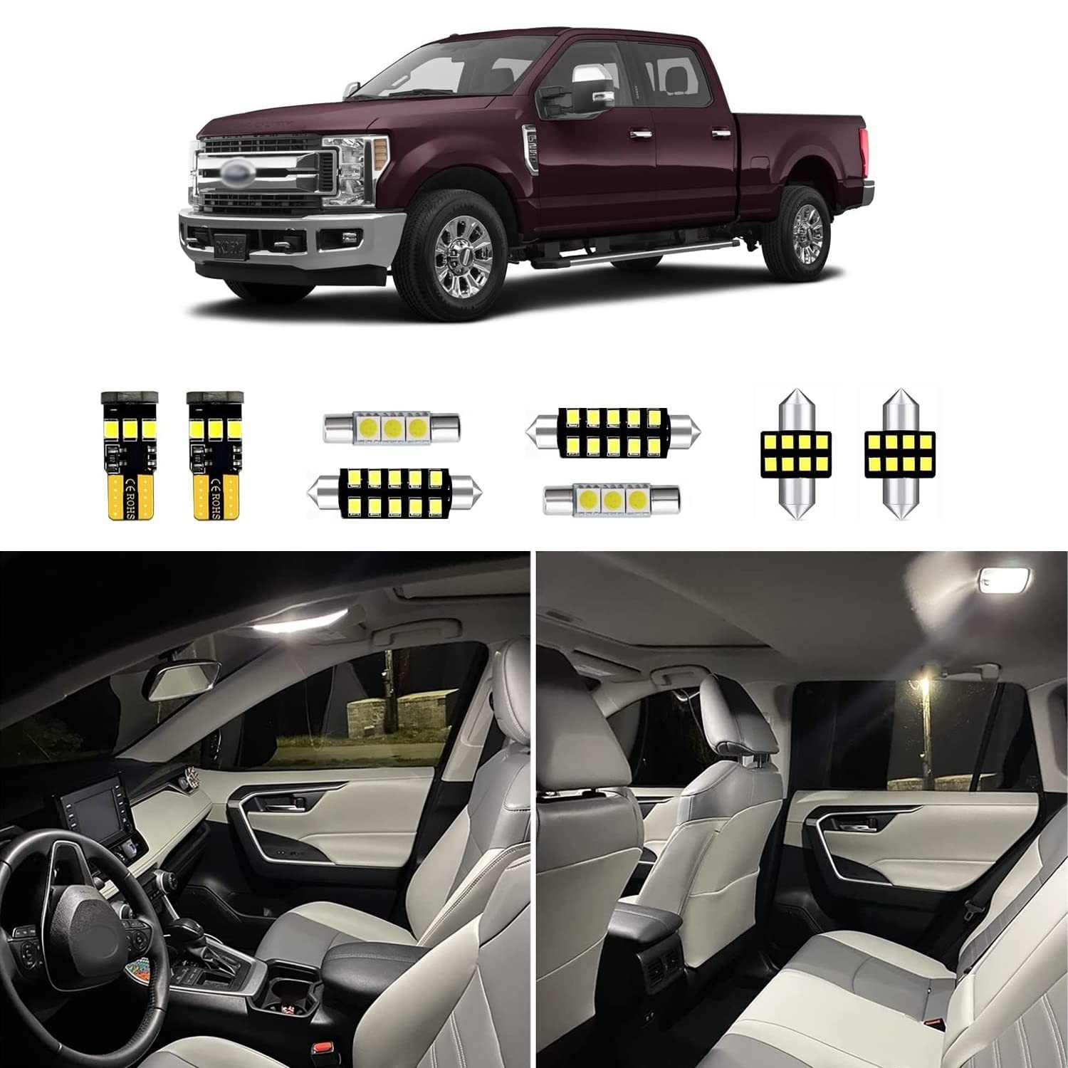 12pcs Super Bright White LED Interior Lights for 1999-2016 F250 F350 + Tool
