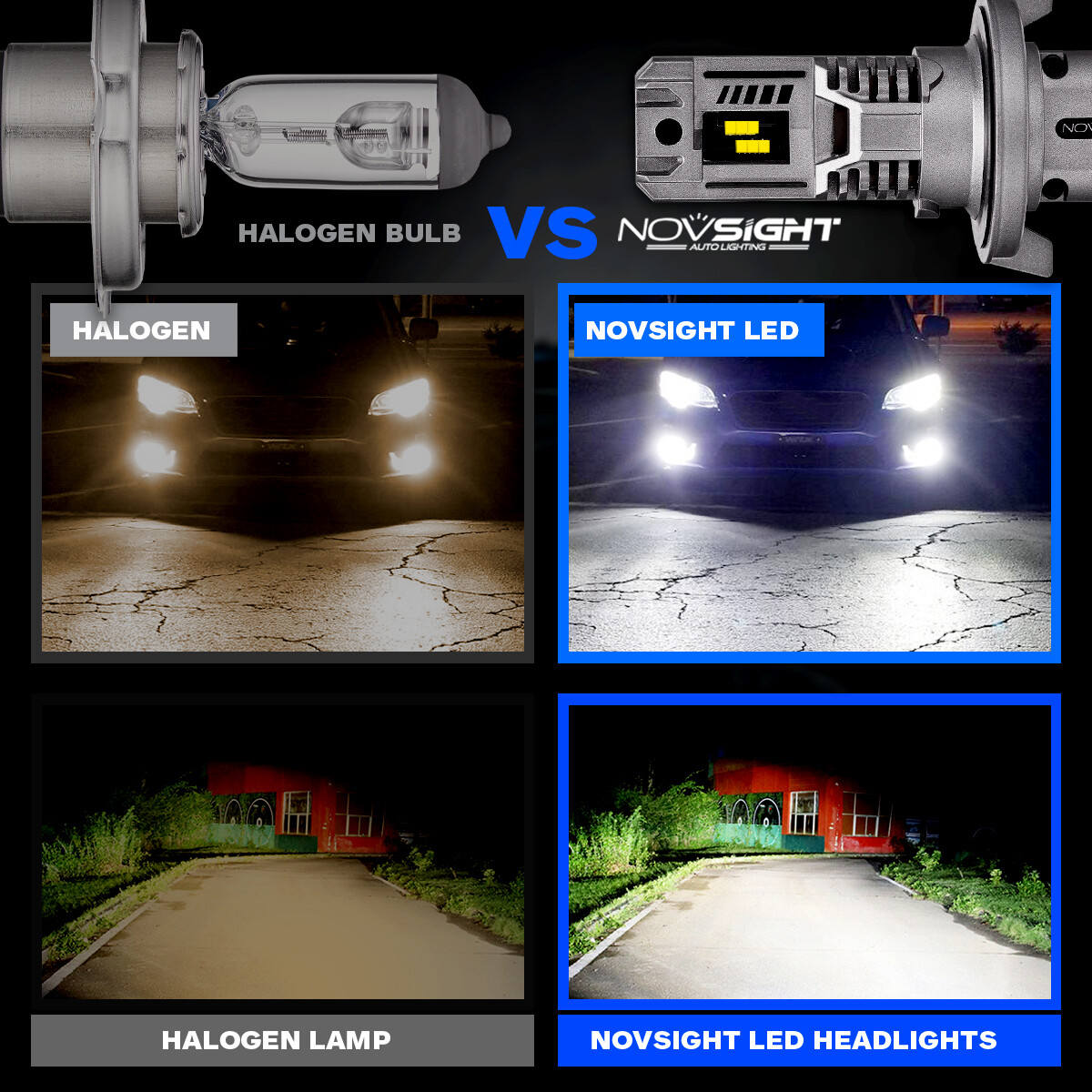 NOVSIGHT H13 LED Headlight Bulbs 12000LM High Low Beam Lamp 6500K High Bright