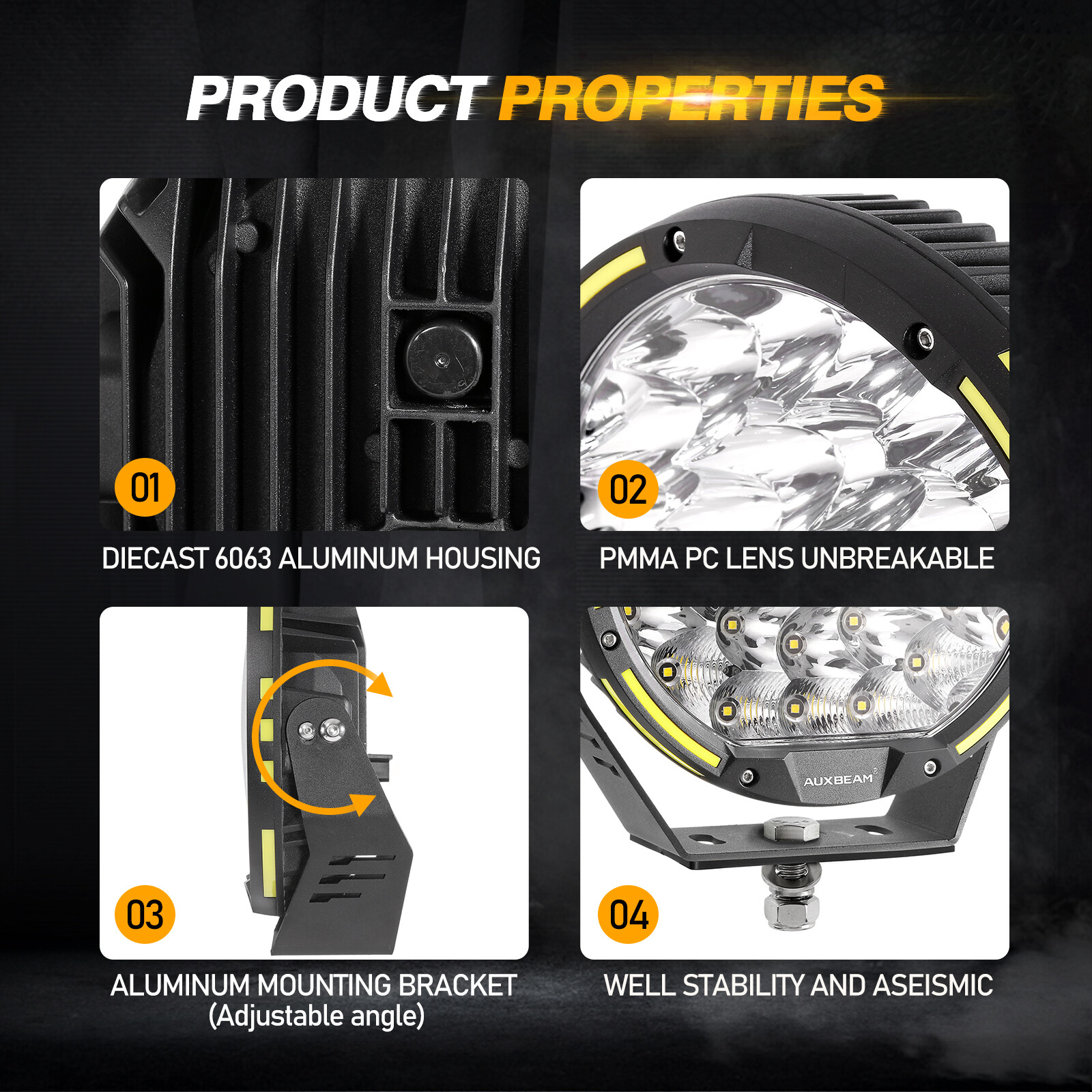 AUXBEAM 9″ 720W 360-PRO Round LED Work Lights Spot Offroad Driving For Jeep ATV