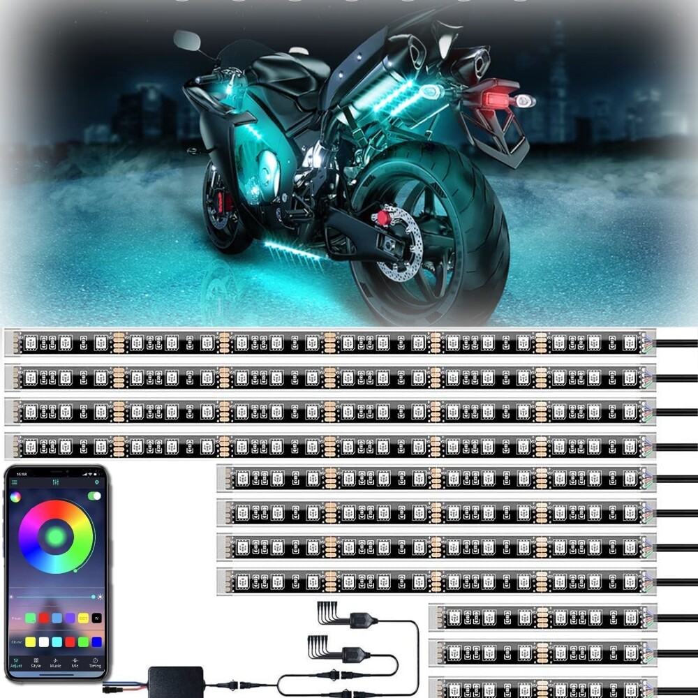 12Pcs Motorcycle RGB LED Neon Under Glow Light Strips Kit For Honda BMW SUZUKI