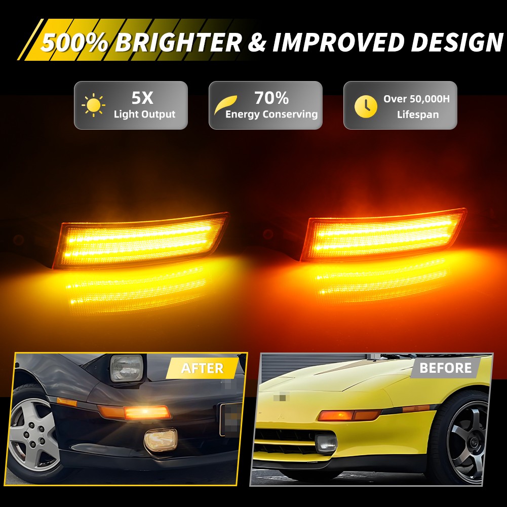 2X Amber Dynamic LED Parking Turn Signal Lights For 91-95 Toyota MR-2 MR2 SW20