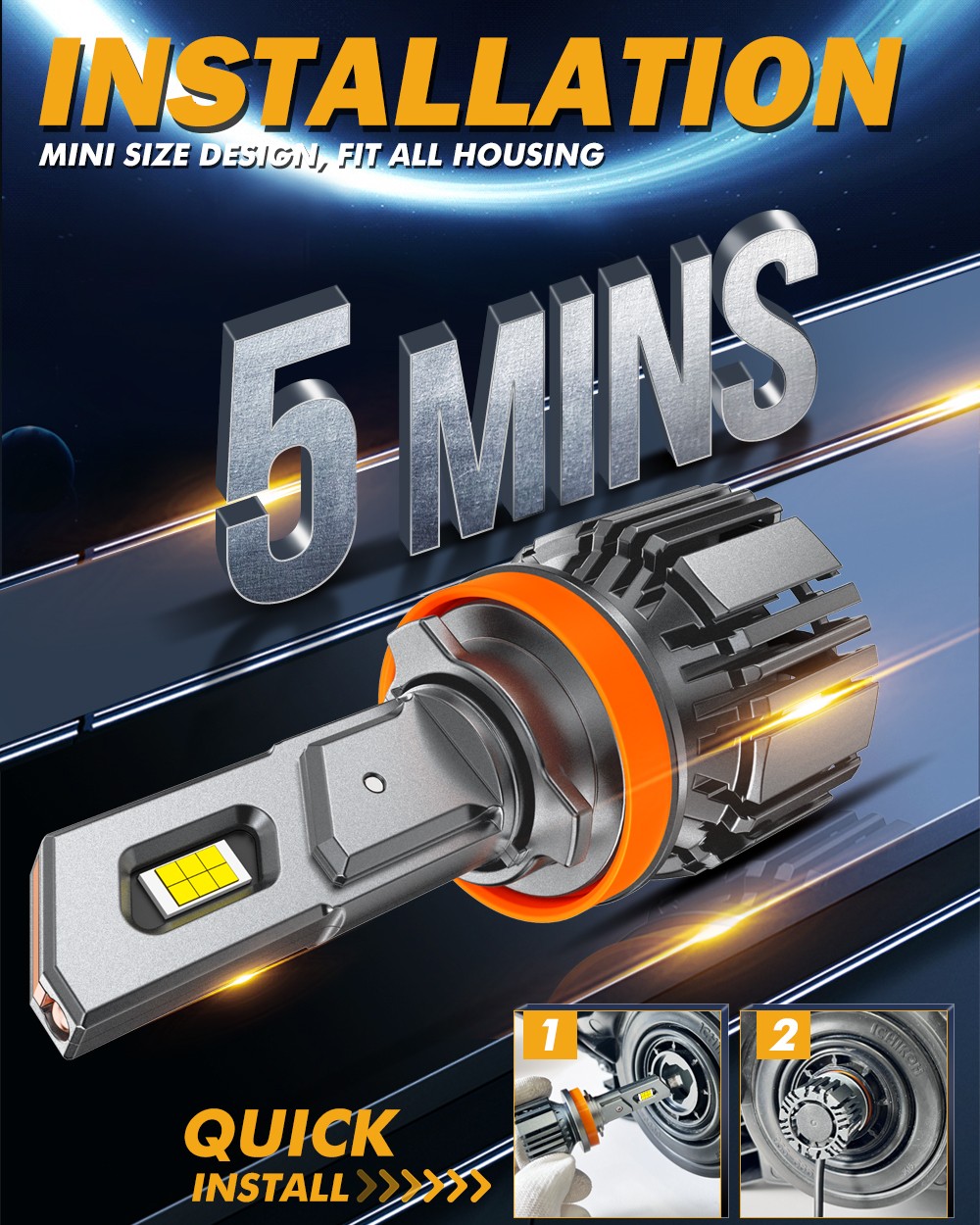 AUXBEAM H9 H11 LED Headlight Bulbs High/Low Beam Kit Super White Bright 25000LM