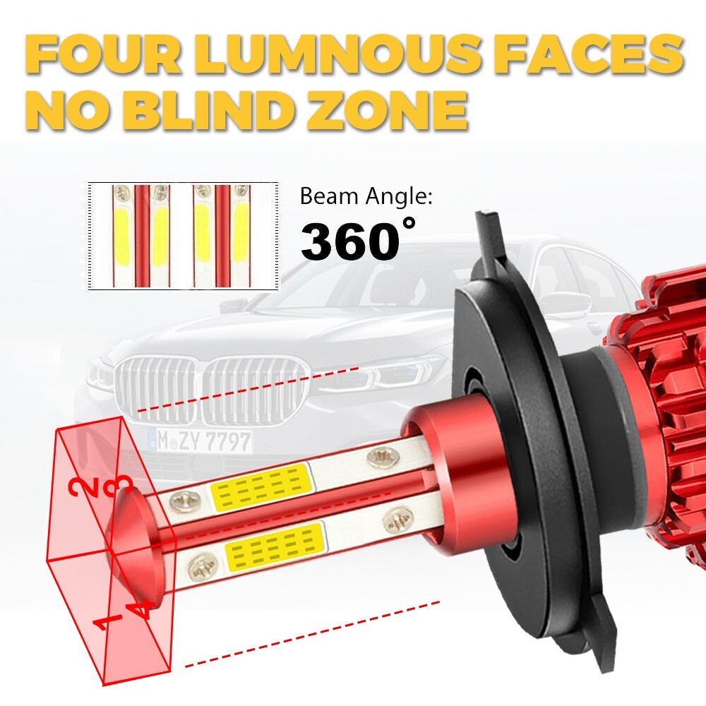 20X H4 9003 4-Sides LED Headlight Conversion Kit 130W 15000LM High Low Beam Bulb