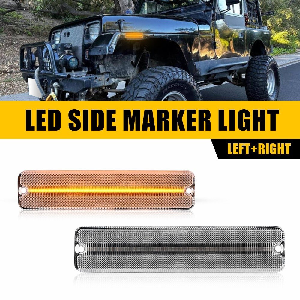 2/4x For 87-95 Jeep Wrangler Chrome LED Side Marker Light Turn Signal Lamp LH+RH