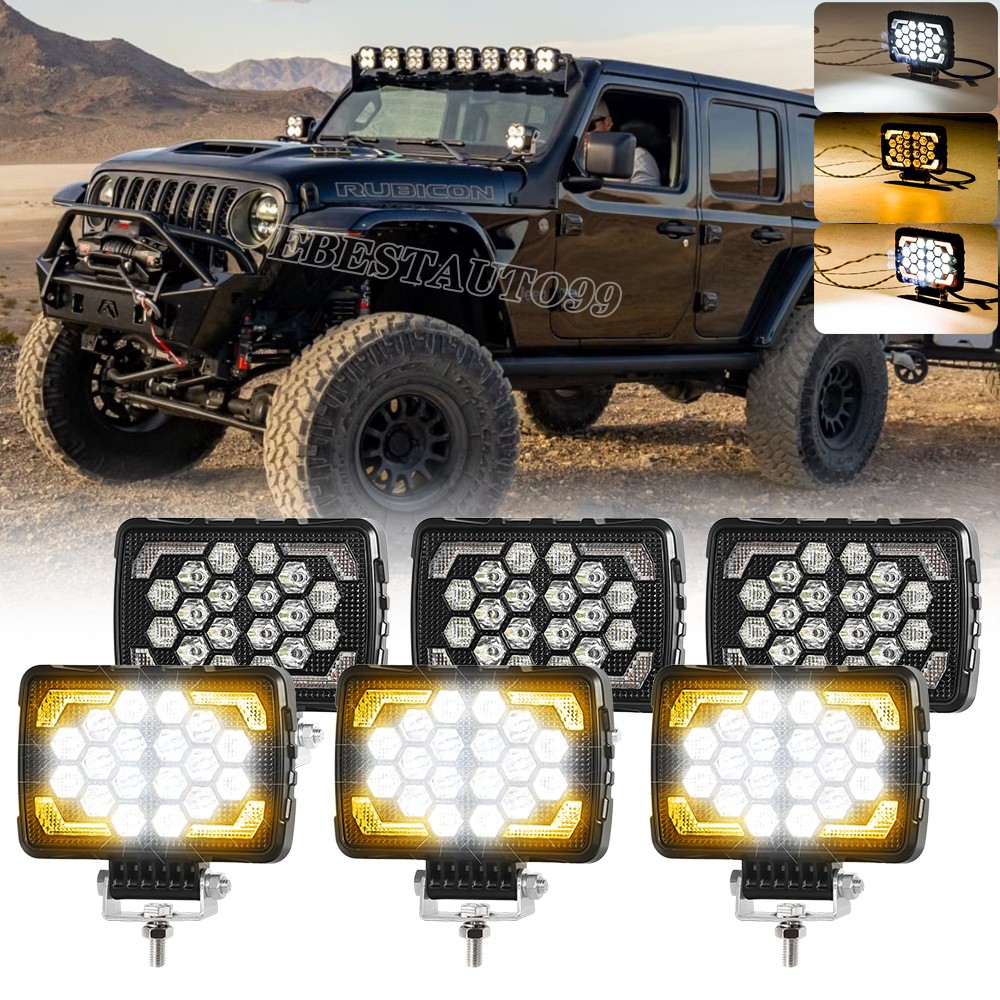 5.7″ Inch LED Work Light Pods Spot Off-Road ATV Truck Fog Lights w/ Amber Strobe
