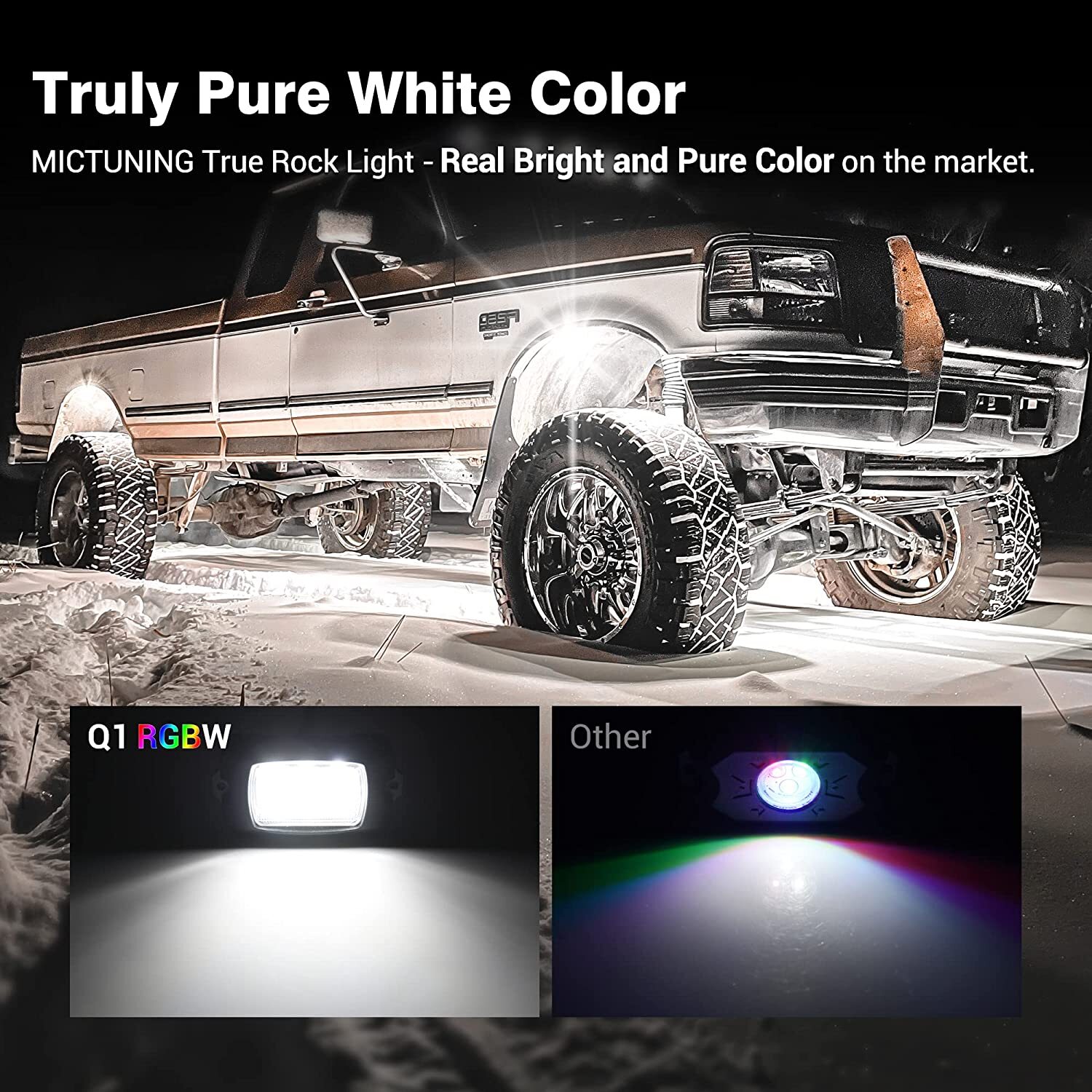 MICTUNING C1 C2 Q1 RGBW LED Rock Lights, Remote/APP Control Underbody Glow Light