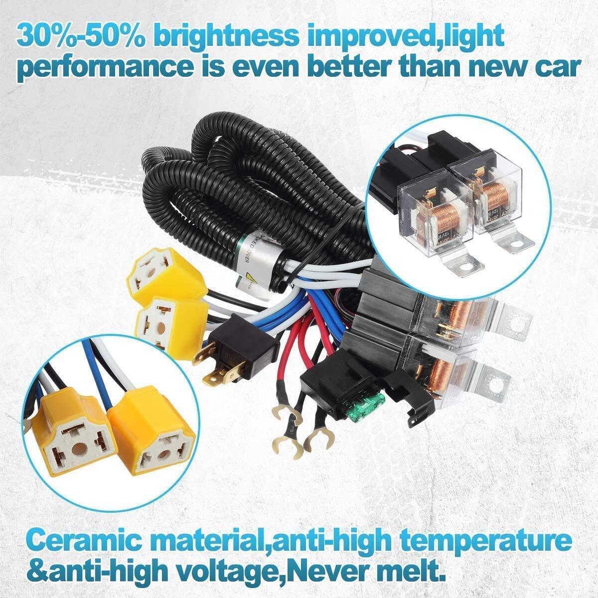 2pcs MAX 80A H4 Headlamp Light Plug H4 Headlight Relay Wiring Harness Kits