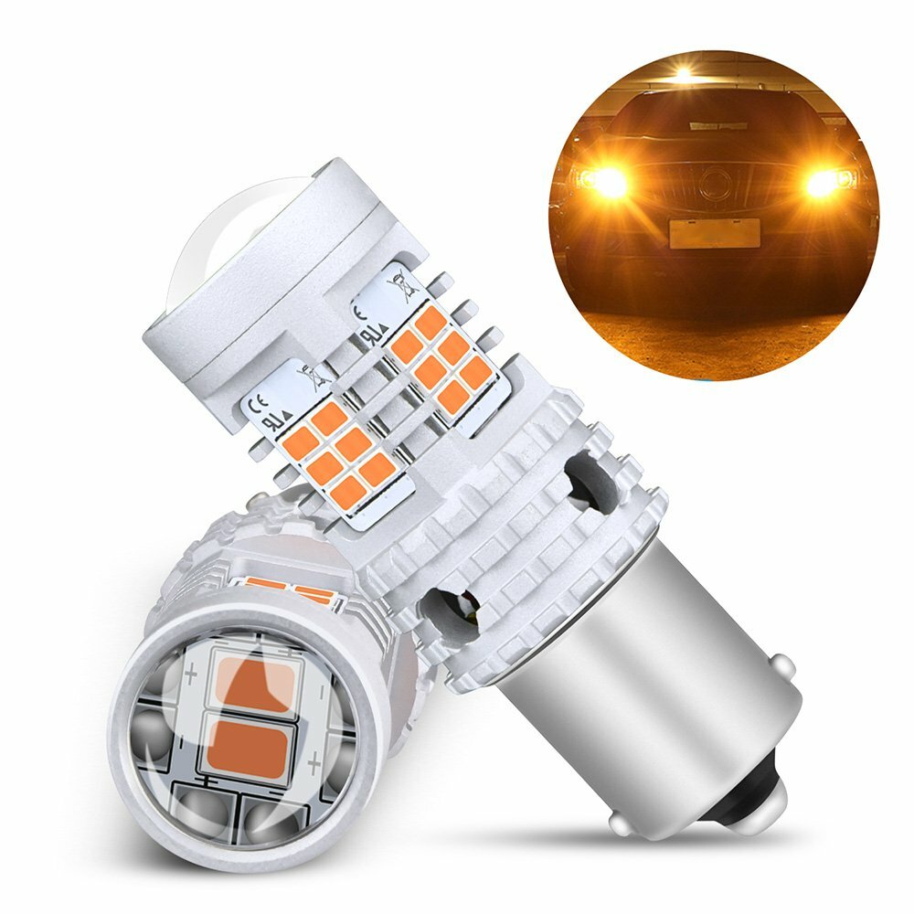 2X CANBUS BAU15S 7507 PY21W 1156PY Amber Yellow LED Turn Signal Light Globe Bulb