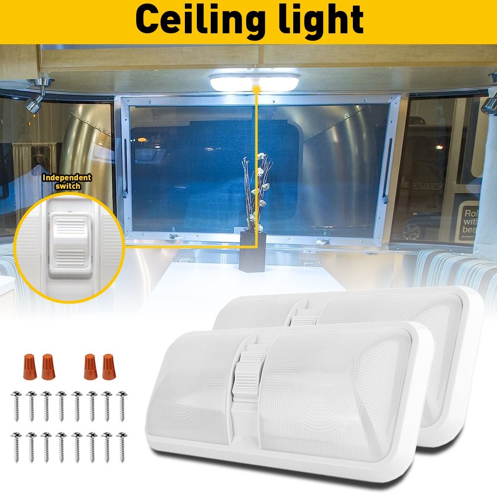 2PCS LED RV Interior Led Ceiling Light Camper Boat Trailer double Dome 12V 600LM