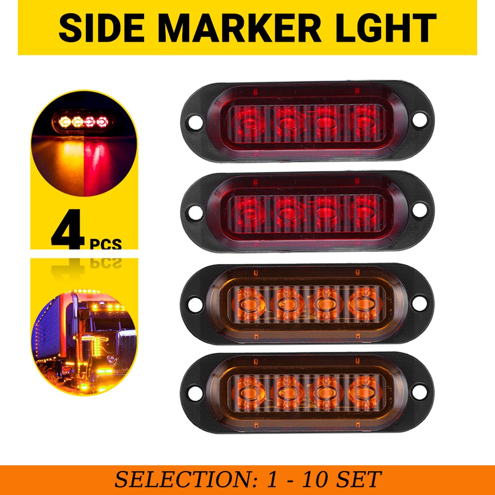4-40x 4LED Turn Signals Side Marker Clearance Light Amber Red Lamp Truck Trailer