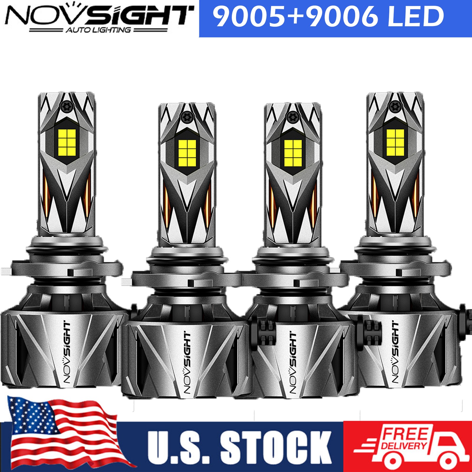 Novsight 9005+9006 HB3 HB4 LED Headlight Bulb Combo High Low Beam 6500K Bright