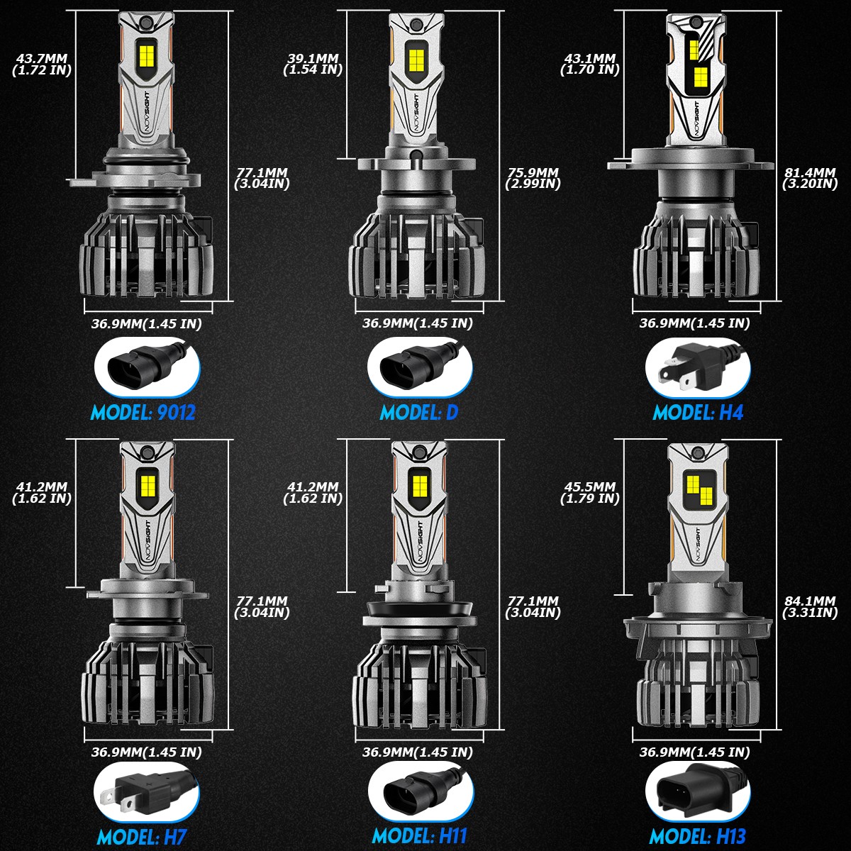 NOVSIGHT H4 H7 H11 H13 9005 LED Headlight Bulbs 30000LM 6500K Super Bright White
