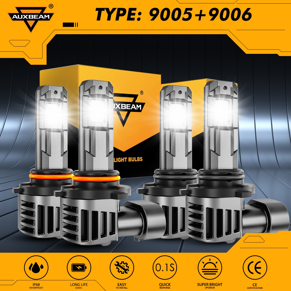 AUXBEAM 9005 9006 LED Headlight Bulb High/Low Beam White/Yellow Super Bright 2/4