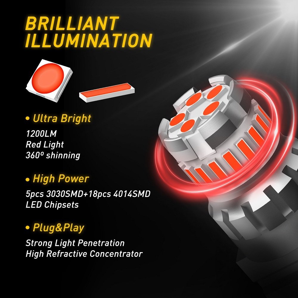 4pcs 3157 3156 Red LED Rear Tail Brake Stop Parking High Power 28W Light Bulbs