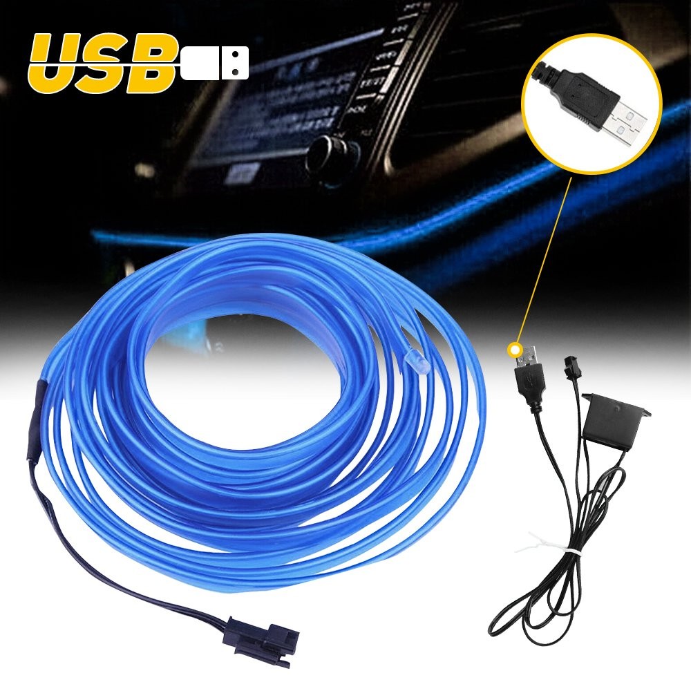 5M Blue Auto Car Interior Atmosphere Strip Wire LED Light Decor Lamp Accessories