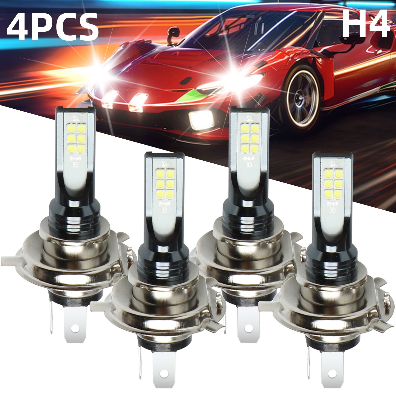 4x H3 LED Headlight Bulb Kit High Low Beam 220W 60000LM Super Bright 6000K White