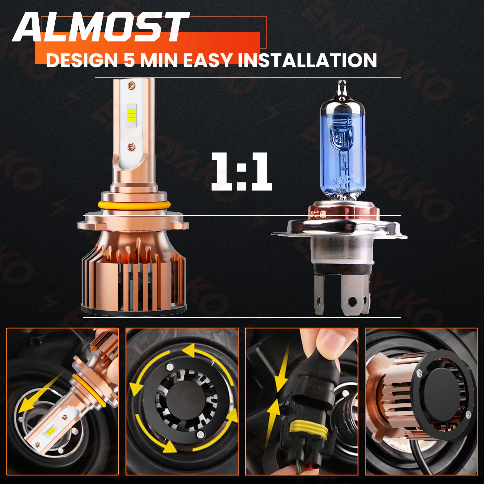 For Dodge Charger 2006-2010 30000LM 2Pcs CSP LED Headlight Low Beam Bulbs Kit