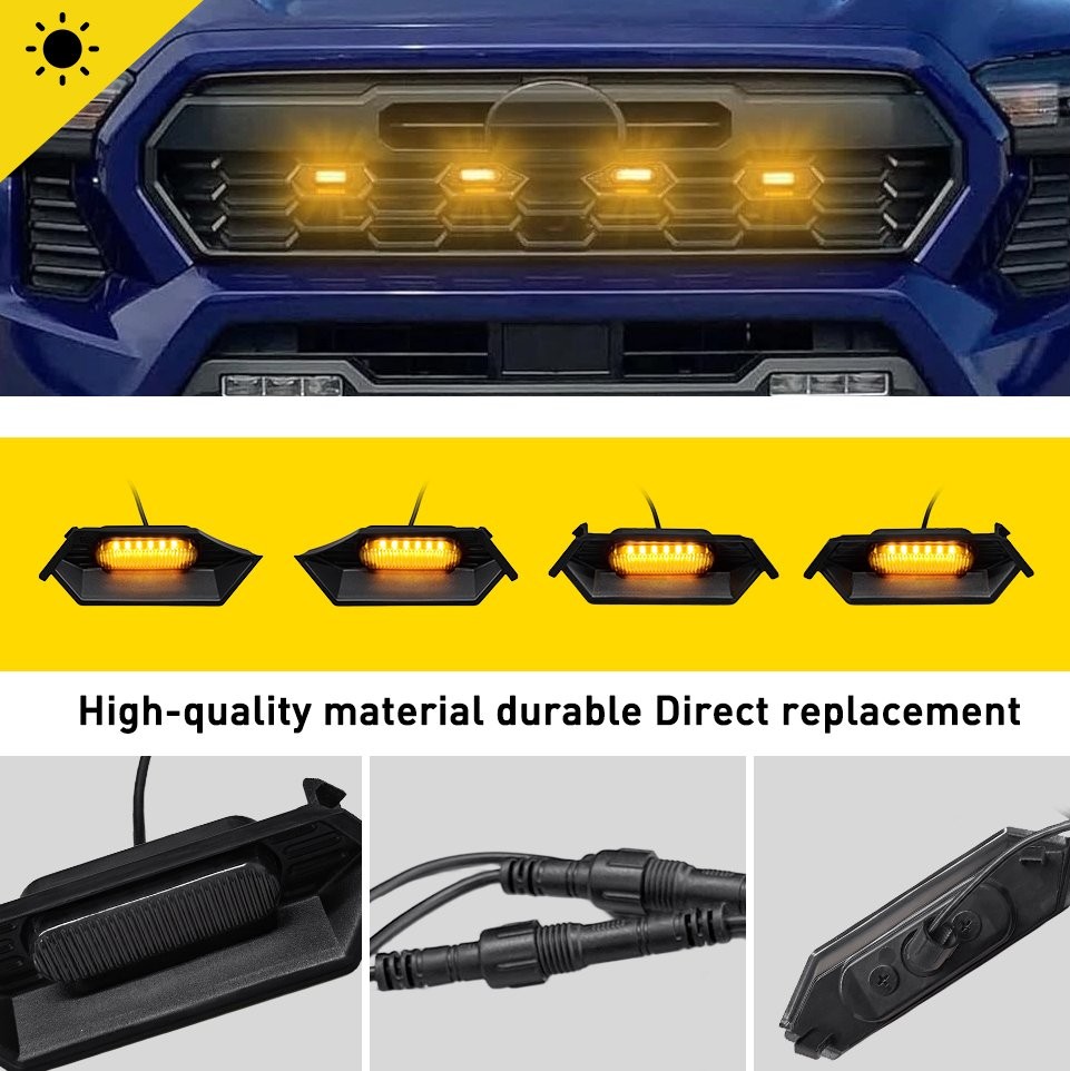 LED Lights Bumper Grille White/Amber Smoked Len For 2024 2025 Toyota Tacoma TR D