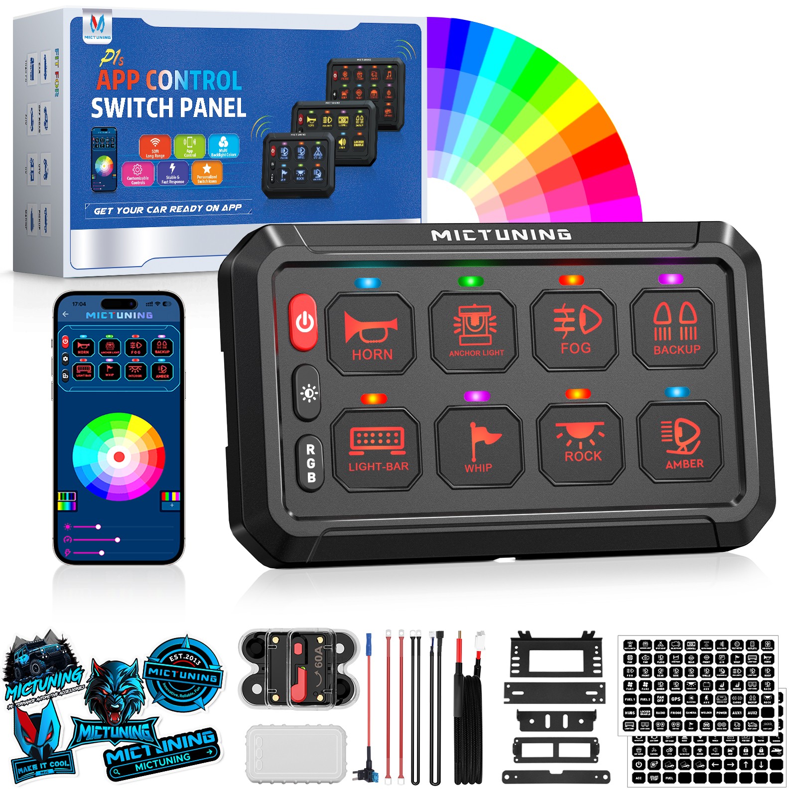 RGB 8 Gang Switch Panel with bluetooth APP Control 12/24v LED Control Box Marine