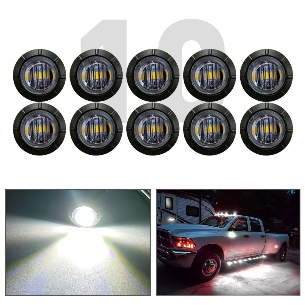10X White Smoked Side Round Marker lights Truck Trailer 3/4″LED Bullet LightA