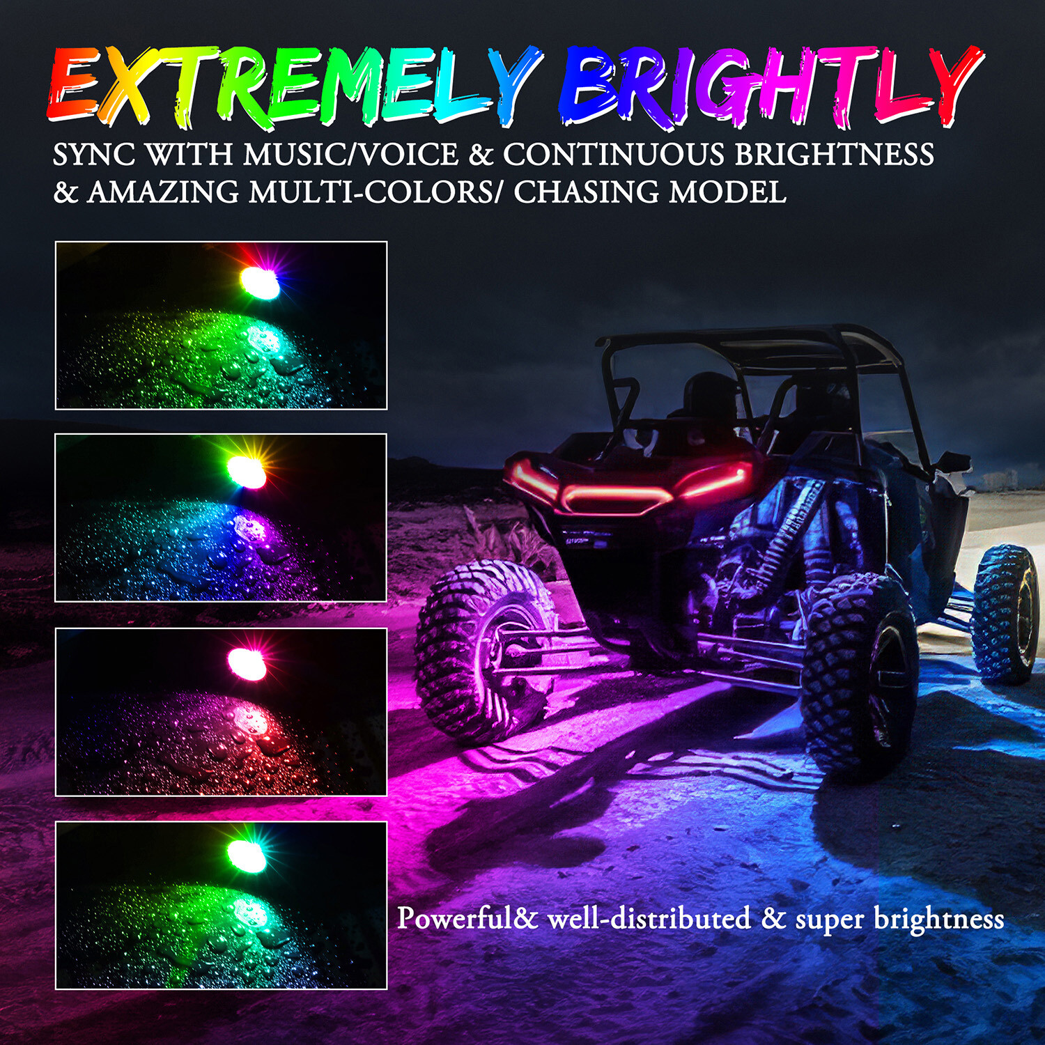 For Can-am Maverick X3 RGB LED Rock Lights 12 Pods Music APP Bluetooth Underbody