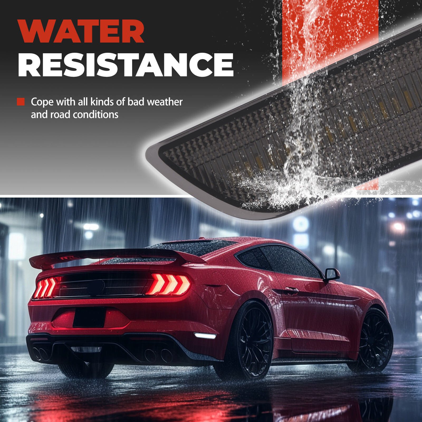 2PCS White LED Side Marker Lights Rear For Ford Mustang 2015-2023 Smoked Lens