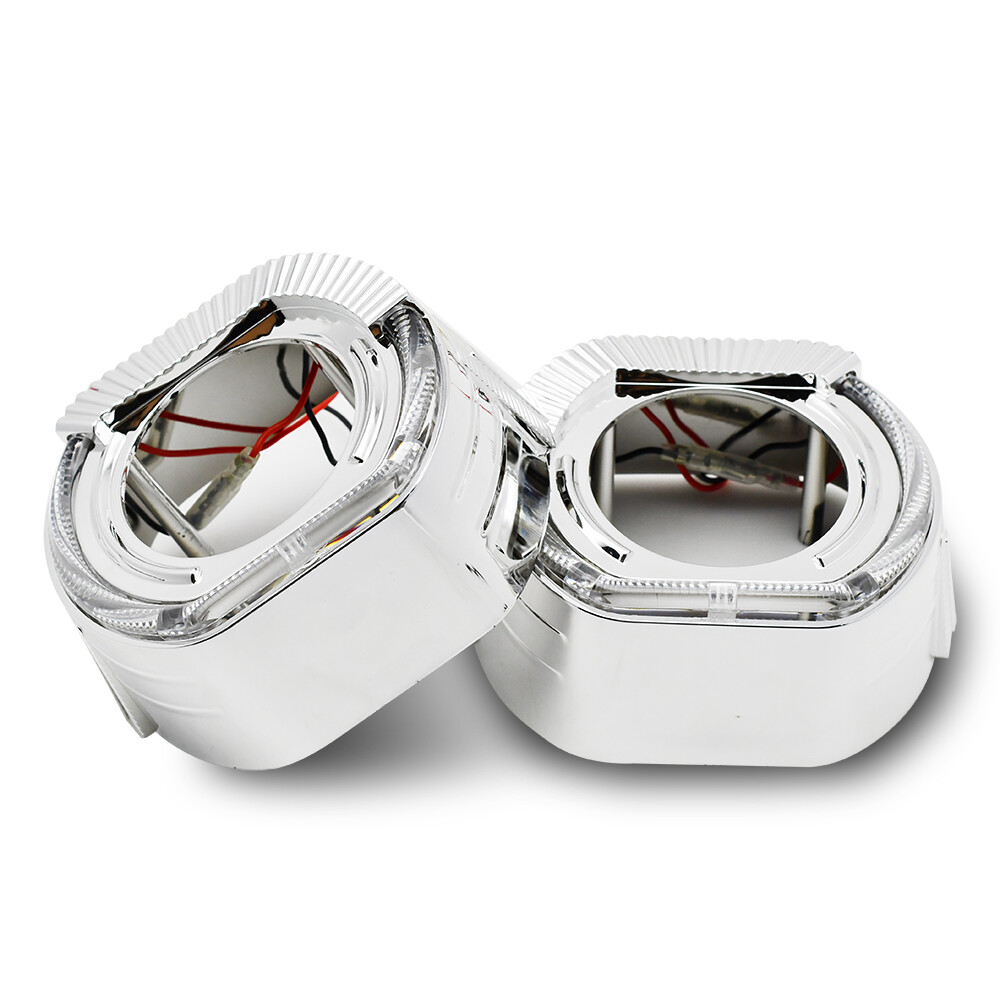2x LED Angel Eyes Silver Black Shrouds Xenon LED Projector Lens Headlight DRL US