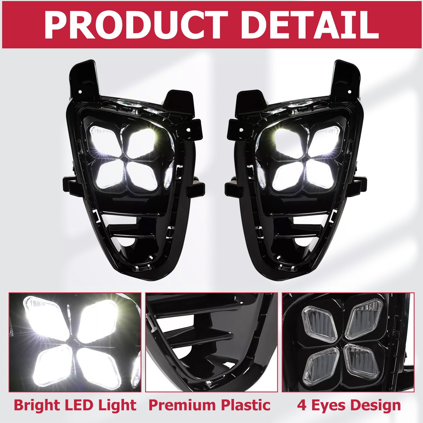 Fit For Kia Sorento 19+ DRL LED Running Fog Lights w/Switch Wire Harness 4 Eyes