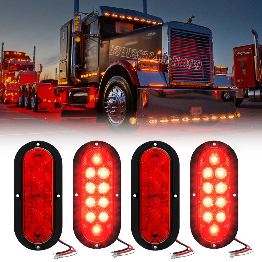 4pc 6″ Oval Red LED Surface Mount Trailer Brake Turn Tail Lights Waterproof DOT