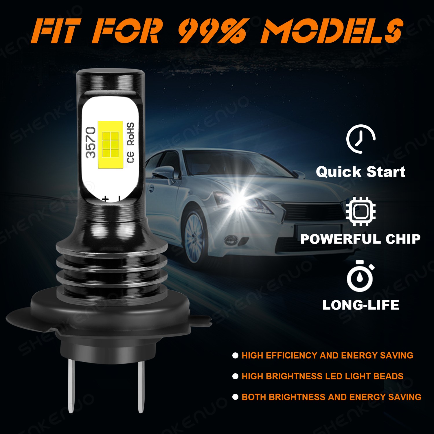 LED Headlight Combo H7+H7+H11 High Low Beam Fog Light 6x Bulbs Kit 6000K White