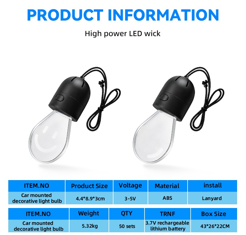 Car Hanging Bulb Light Smile LED Rearview Mirror Pendant Ambient Lamp AmberWhite