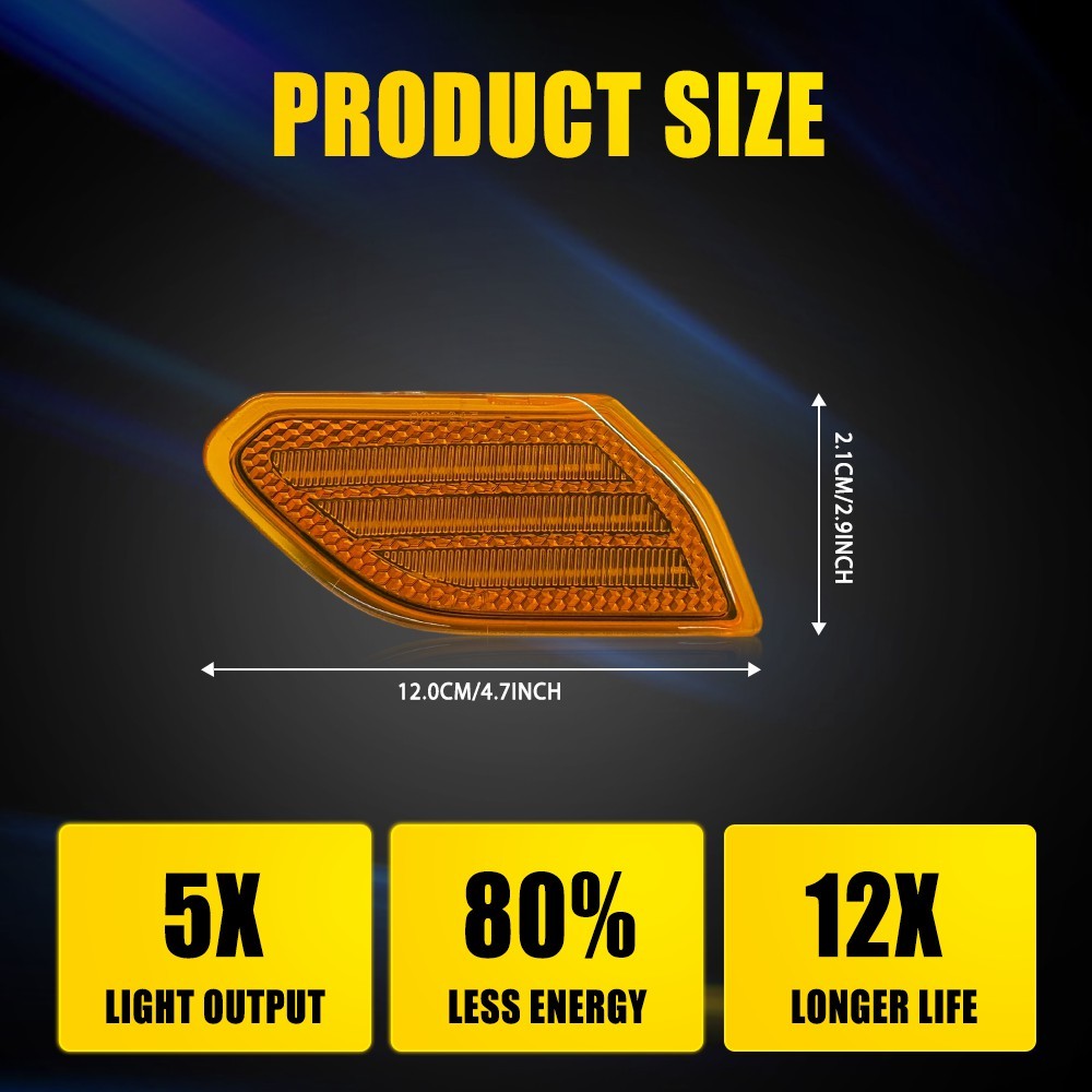 4PC Amber Lens LED Side Marker Lights Fender For 2018-26 Jeep Wrangler Gladiator
