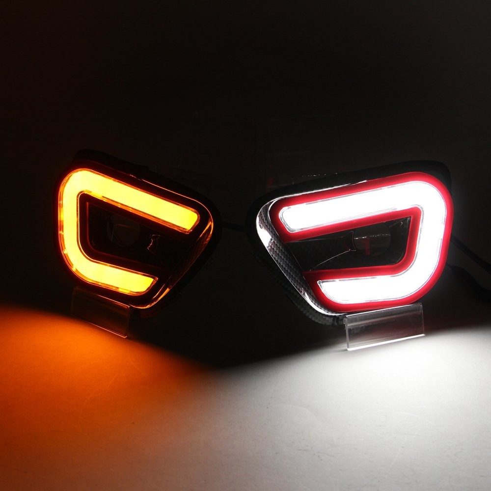 LED DRL Daytime Running Light Carbon Fiber Pattern Lamp For Jeep Compass W Turn