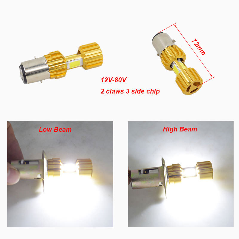 2X12W Ba20D H6 Motorcycle Headlight COB LED Bulbs Scooter ATV 1000LM Bikes Lamps