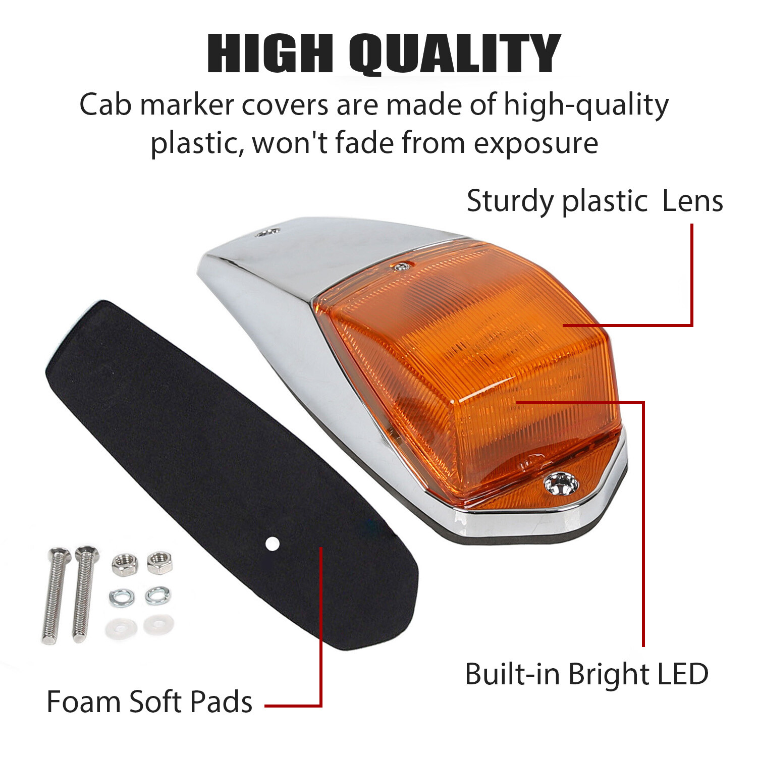 5 Cab Marker Lights Roof 31 LED Amber Chrome For Peterbilt Kenworth Freightliner