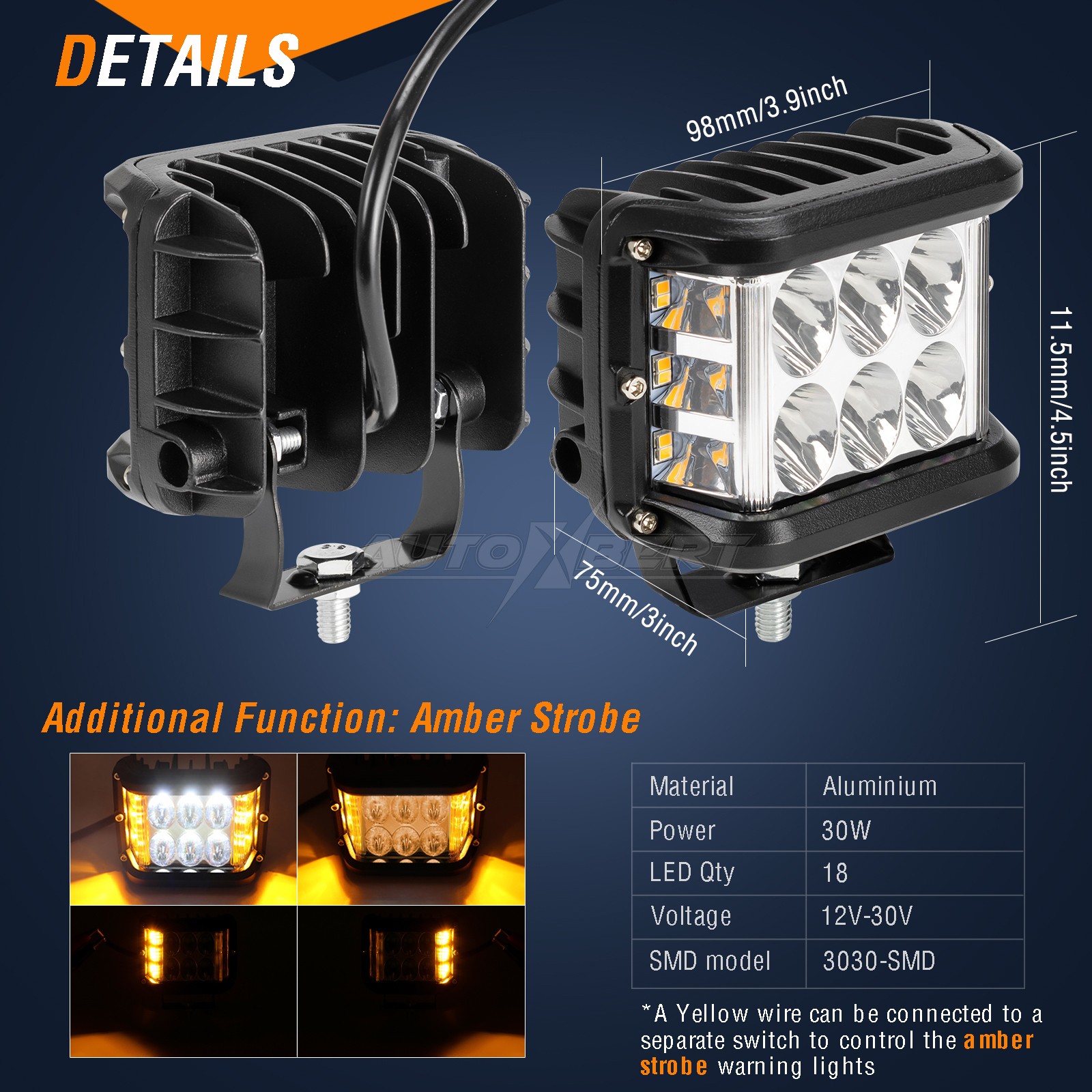 Side Shooter LED Pod Light 4 inch Off Road LED Light Pods with Dual Yellow DRL