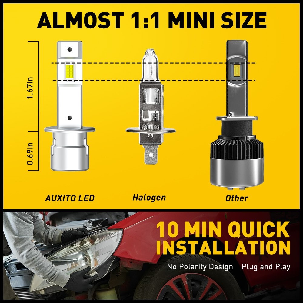 AUXITO H1 LED Headlight Bulb Conversion Kit High Low Beam Lamp 6500K Super White
