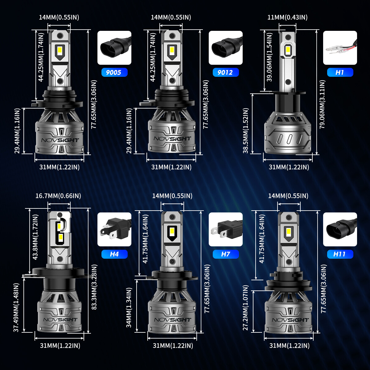 NOVSIGHT 13000LM LED Headlight Bulbs Kit High Low Beam 6500K White Super Bright