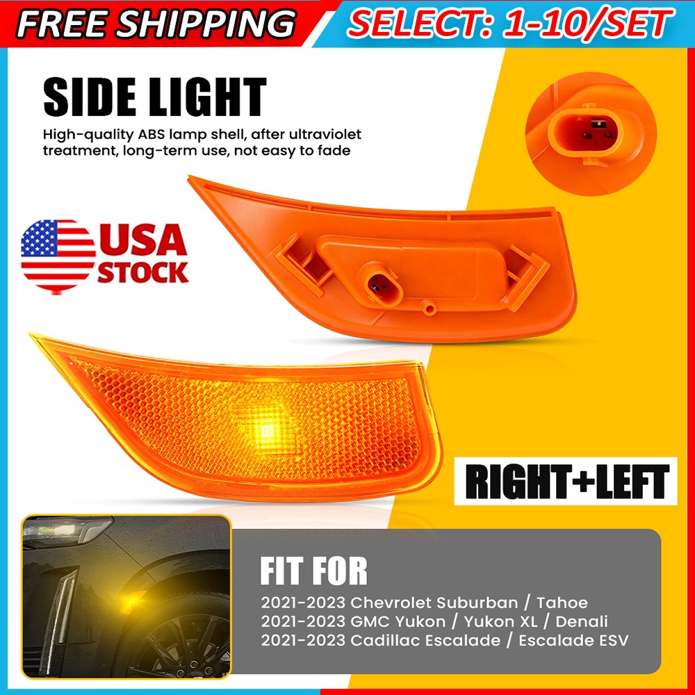 2-20x Amber LED Side Marker Lights For GMC Yukon XL Chevy Tahoe Suburban RH LH