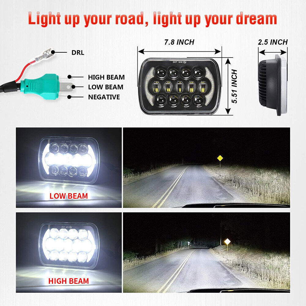 For Jeep Cherokee XJ 1984-2001 Wrangler YJ 1986-1995 5×7 7×6 Led Headlight HI/LO