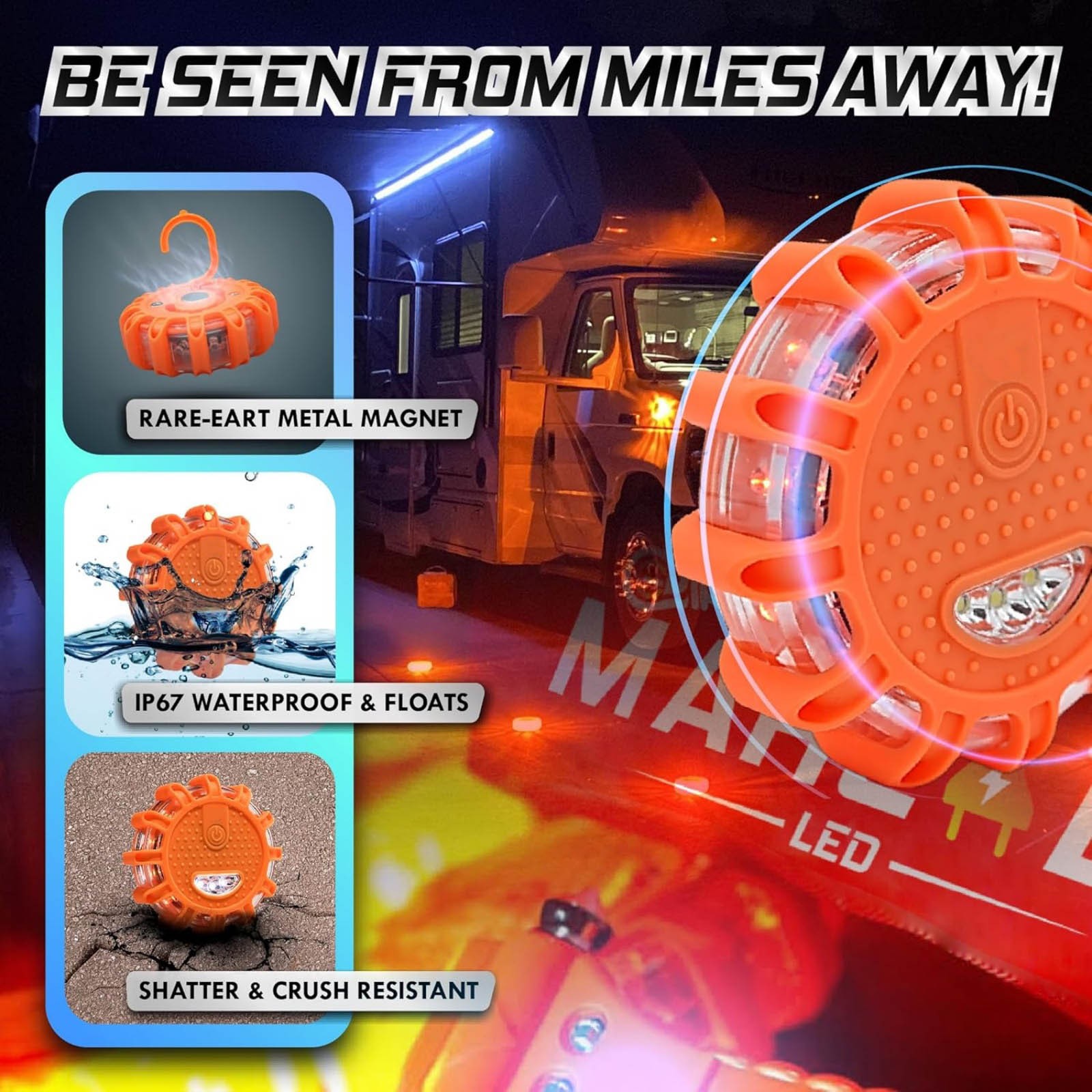 15 LED Safety Beacon Road Flare with SOS and 9 Flashing Modes for Vehicles