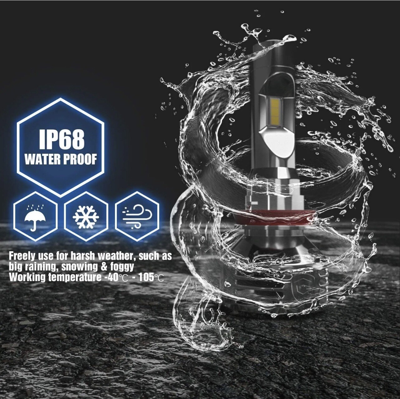 GPNE 9005/HB3 6000K Cool White LED Headlight Bulbs IP68 Waterproof 76W 16000LM