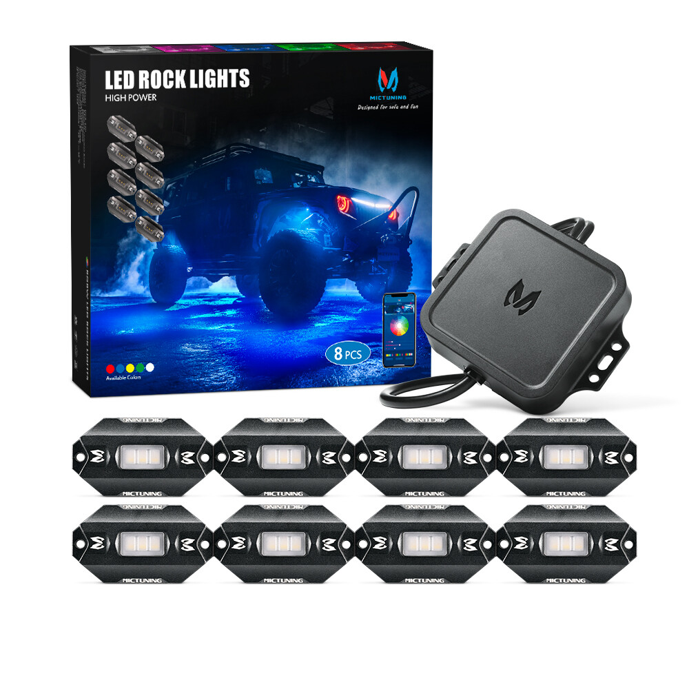 MICTUNING RGB LED Rock Lights 8 pods Under Car Truck Neon Lights Music Bluetooth