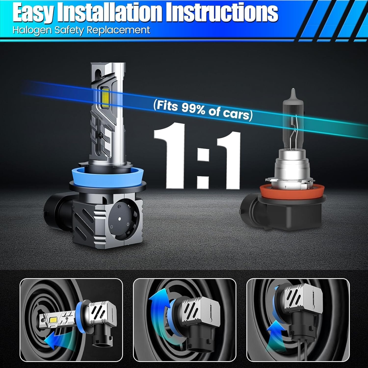 9005/HB3 H11/H8/H9 Fog Light Bulbs Combo, 35000LM 6000K Cool White Pack of 4